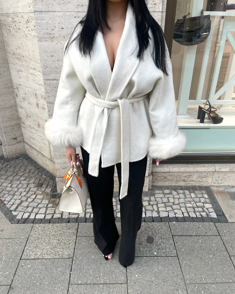 Nimlily - Cappotto in lana con pelliccia