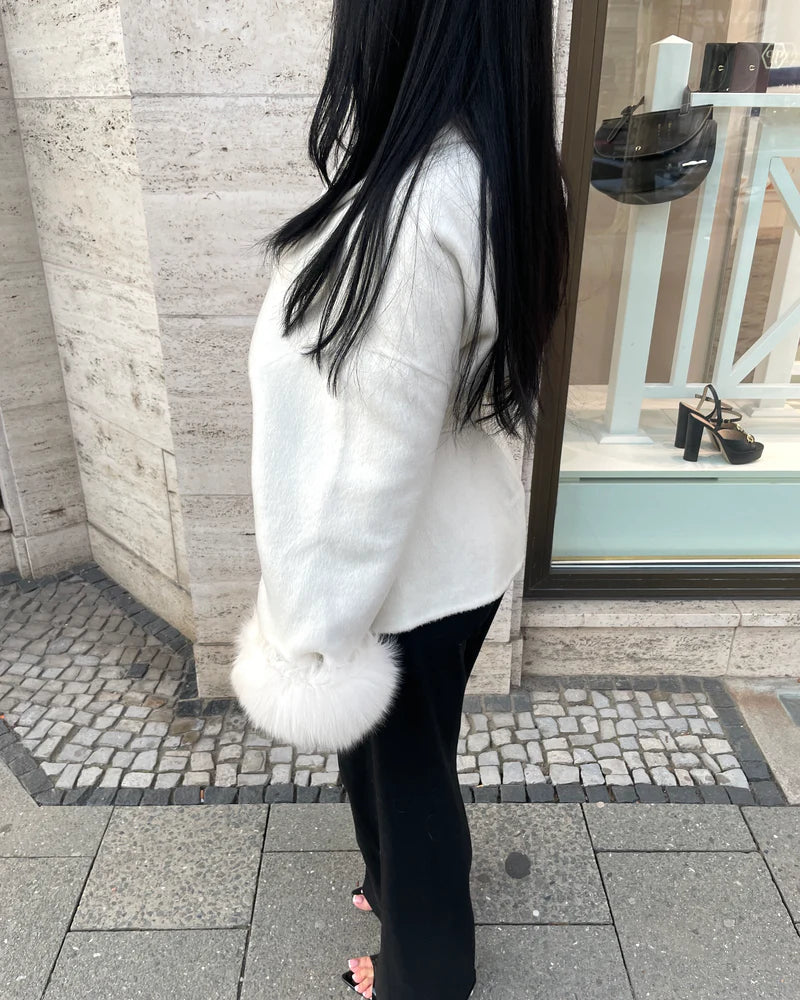 Nimlily - Cappotto in lana con pelliccia