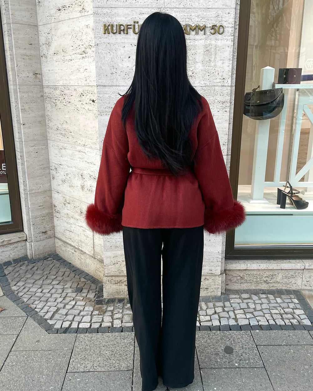 Nimlily - Cappotto in lana con pelliccia