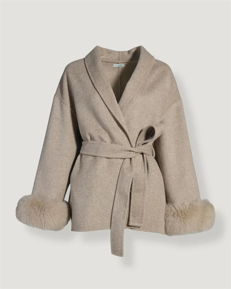 Nimlily - Cappotto in lana con pelliccia