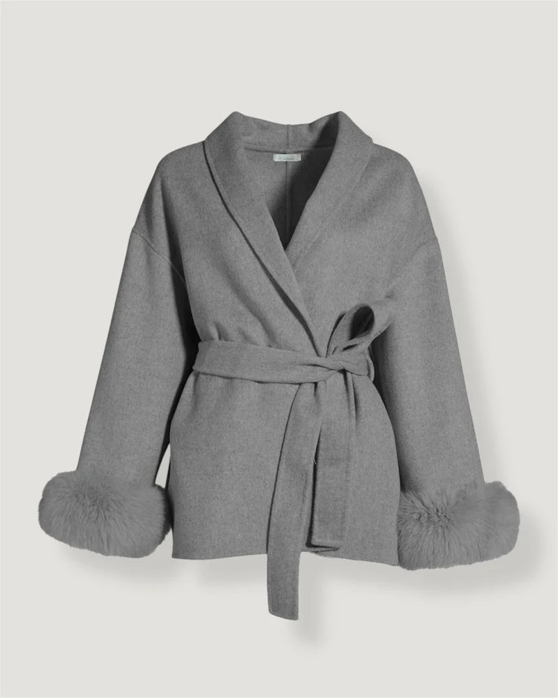 Nimlily - Cappotto in lana con pelliccia