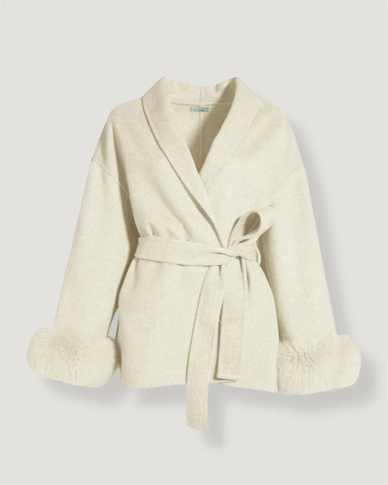 Nimlily - Cappotto in lana con pelliccia