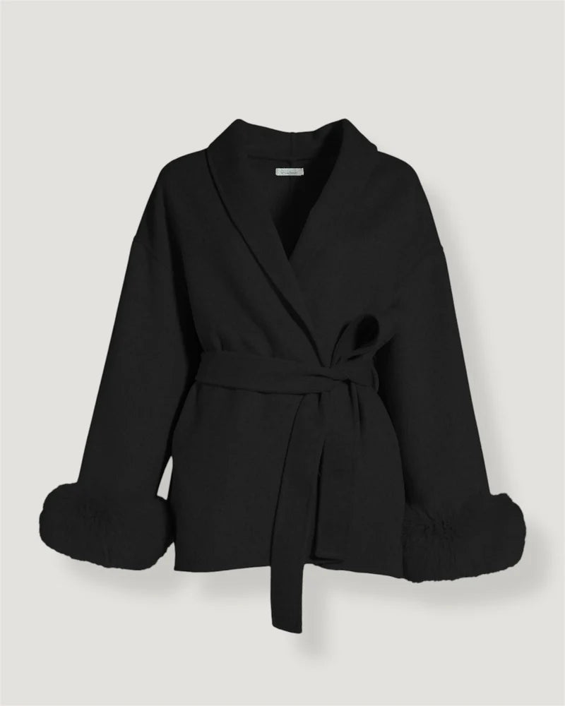 Nimlily - Cappotto in lana con pelliccia