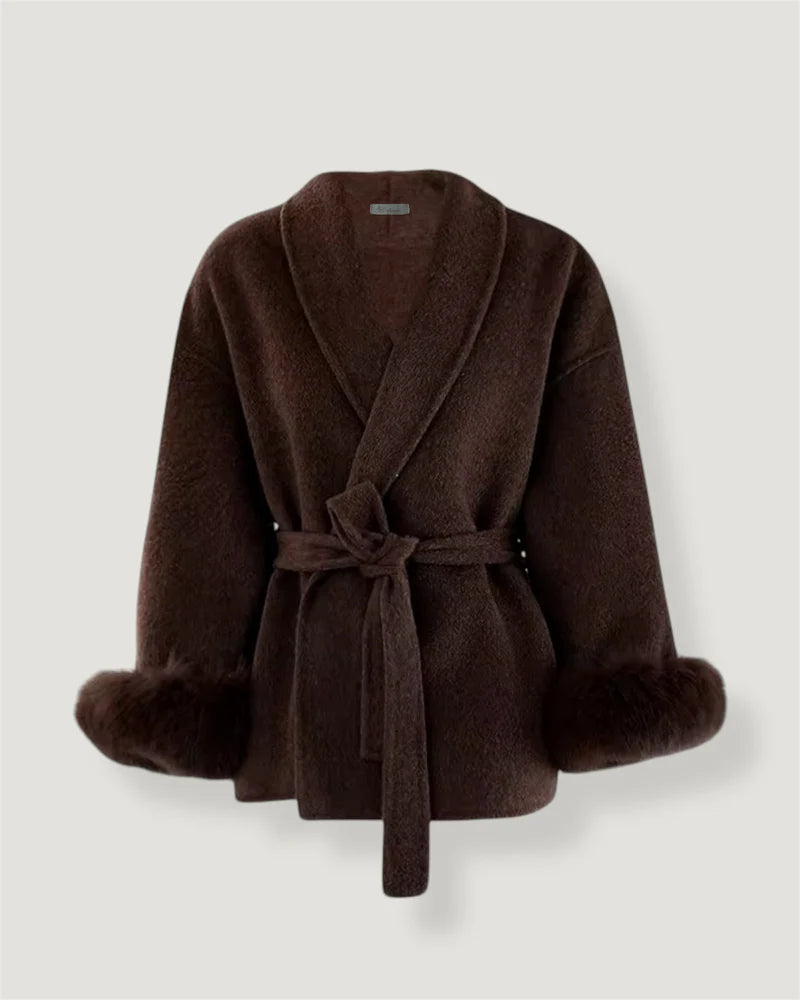 Nimlily - Cappotto in lana con pelliccia