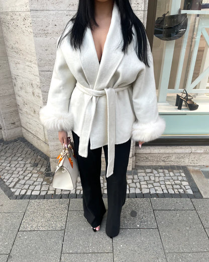 Nimlily - Cappotto in lana con pelliccia