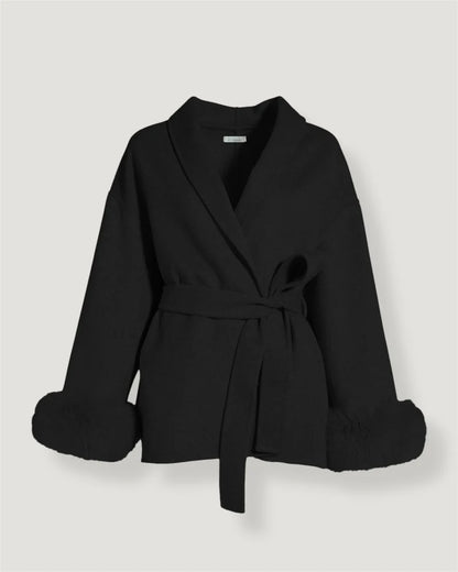 Nimlily - Cappotto in lana con pelliccia